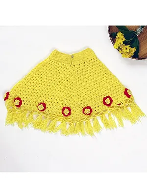 USHA ENTERPRISES Floral Design Half Sleeves Poncho - Yellow & Red