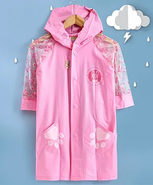 Kookie Kids Full Sleeves Raincoat with Attached Pouch Bunny Print - Pink