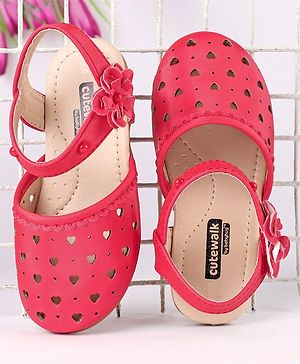 Cute Walk by Babyhug Party Wear Belly Shoes Floral Applique - Red - EU 19 Red