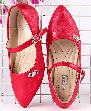 Cute Walk by Babyhug Party Wear Belly Shoes Studded Applique - Dark Pink