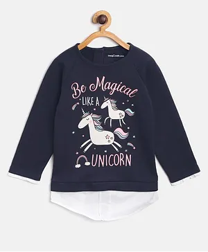Little Marine Full Sleeves Magical Unicorn Print Top - Navy Blue