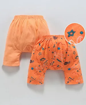Earth Conscious Pack Of 2 Planets Printed Elasticated Diaper Pants - Peach & Orange