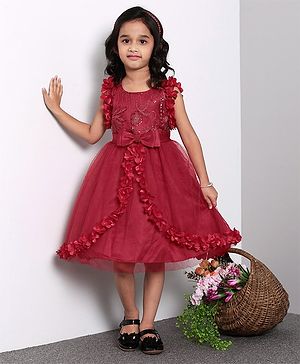 maroon colour baby frock