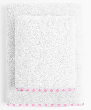 The Baby Atelier 100% Organic Cotton Junior Towel And Hand Towel Set - White & Pink