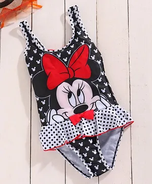 Disney V Cut Swimsuit Minnie Mouse Print - Red Black
