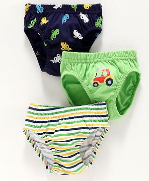 Babyhug 100% Cotton Briefs Car Print Pack of 3 - Green Blue