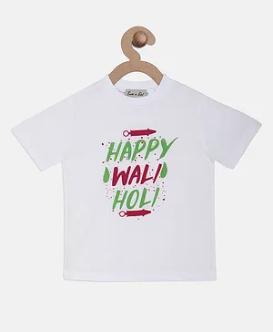 BownBee Happy Waili Holi Printed Half Sleeves T-Shirt - White