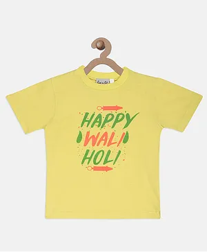 BownBee Happy Waili Holi Printed Half Sleeves T-Shirt - Yellow