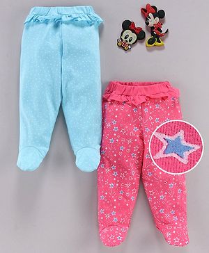 Babyhug Bootie Leggings Star Print Pack of 2 - Blue Pink