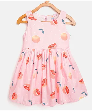 Kids On Board Orange Print Fit & Flare Sleeveless Dress - Pink