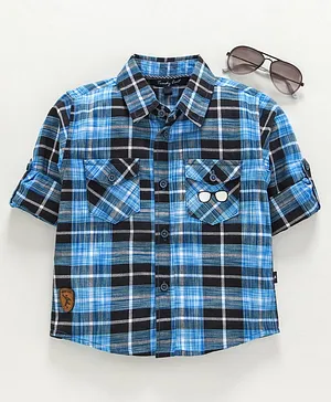 Trendy Cart Full Sleeves Two Pocket Flap Checked Shirt - Blue