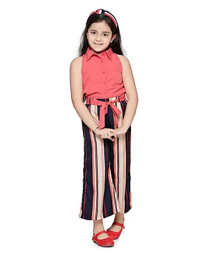 Lilpicks Couture Sleeveless Striped Jumpsuit - Peach
