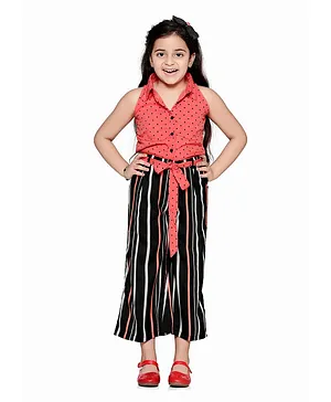 Lilpicks Couture Sleeveless Polka Dot Print Striped Jumpsuit - Peach