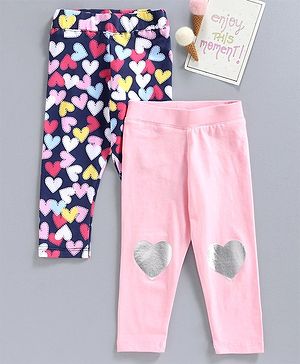 Babyhug Full Length Leggings Heart Print Pack of 2 - Navy Blue Pink