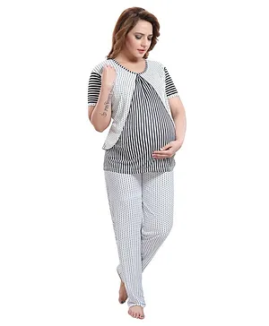Fabme Half Sleeves Striped Maternity Night Suit - Black