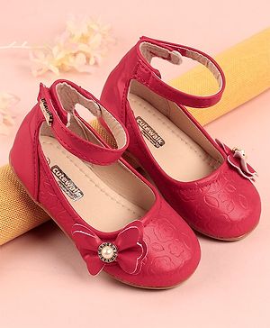 Cute Walk by Babyhug Belly Shoes Studded Bow Detail - Red