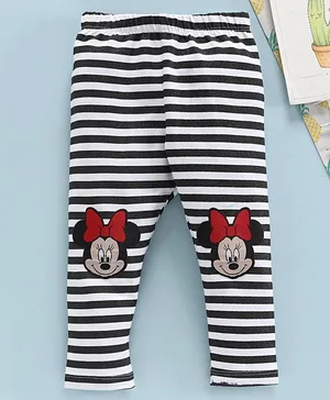 Disney by Babyhug Full Length Stripe Leggings Minnie Mouse Patch - Black White