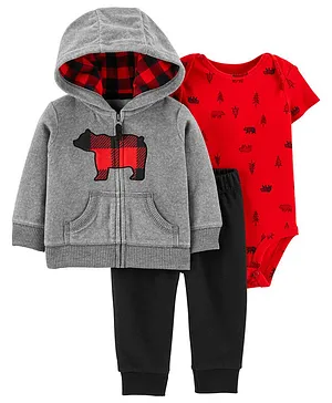 Carter's 3-Piece Bear Little Jacket Set - Red Grey
