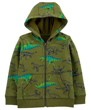 Carter's Dinosaur Zip-Up Fleece -Lined Hoodie - Green