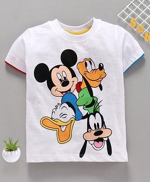 Babyhug Half Sleeves Tee Mickey Mouse & Friends - White