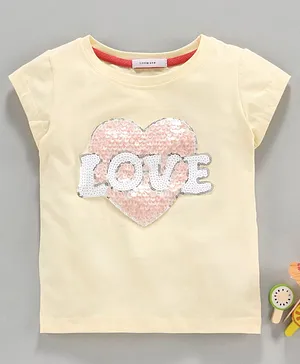 Little One Short Sleeves Top Love Sequin Patch - Cream