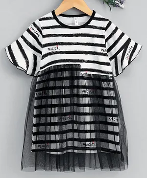 Lekeer Kids Half Sleeves Striped Frock - White Black