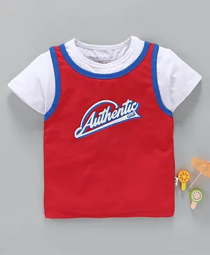 Lekeer Kids Half Sleeves Tee Authentic Print - White Red
