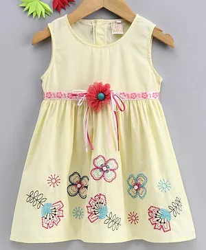 Smile Rabbit Floral Embroidered Frock - Yellow
