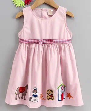Smile Rabbit Sleeveless Frock Horse Patch - Pink