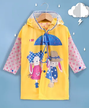 Babyhug Full Sleeves Hooded Raincoat With School Bag Provision  - Yellow