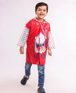 Babyhug Full Sleeves Hooded Raincoat Shark Print - Red