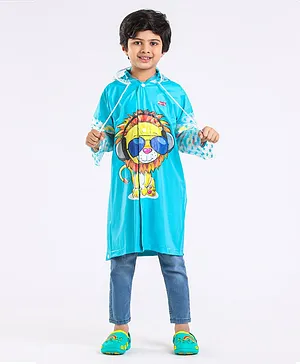Babyhug Full Sleeves Raincoat Animal Print - Turquoise