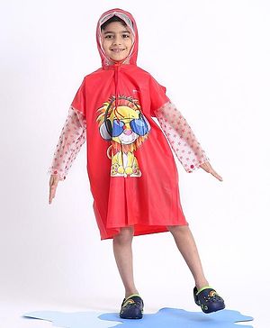 Babyhug Full Sleeves Raincoat Animal Print - Red