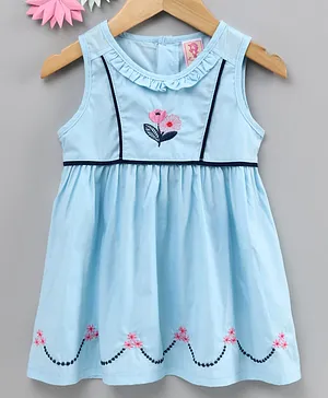 Sunny Baby Sleeveless Floral Embroidered Frock - Light Blue