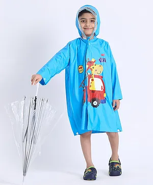 Babyhug Full Sleeves Raincoat Animal Print - Blue