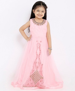 Babyhug Sleeveless Full Length Embroidered Gown - Pink