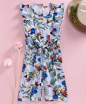 Babyhug Sleeveless Jumpsuit Floral Print - Blue - 3-4y