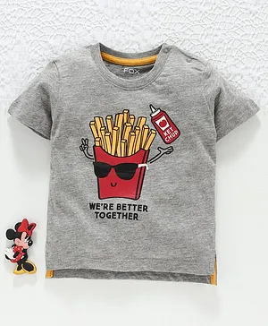 Fox Baby Half Sleeves T Shirt French Fries Print - Grey