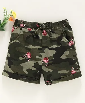 Yiyi Garden Shorts Floral Print - Olive Green