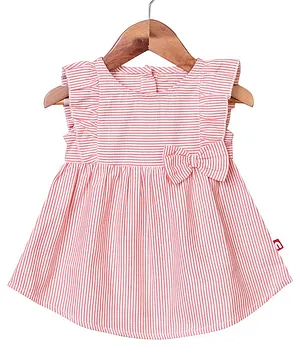Nino Bambino 100% Organic Cotton Sleeveless Striped Ruffle Dress - Peach