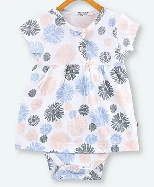 Nino Bambino Flower Printed Short Sleeves Dress Style Onesie - White