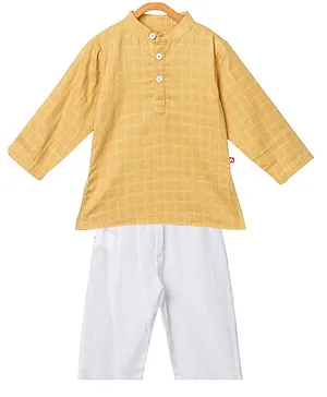 Nino Bambino 100% Organic Cotton Full Sleeves Checked Kurta & Pajama Set - Yellow White