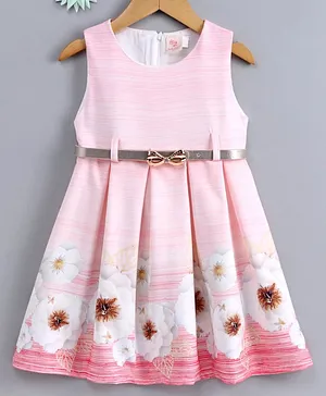 Smile Rabbit Sleeveless Floral Frock - Pink