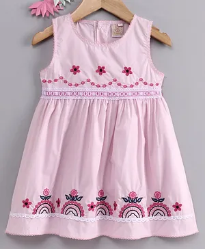 Smile Rabbit Sleeveless Frock Floral Embroidered - Pink