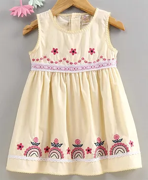 Smile Rabbit Sleeveless Frock Floral Embroidered - Yellow