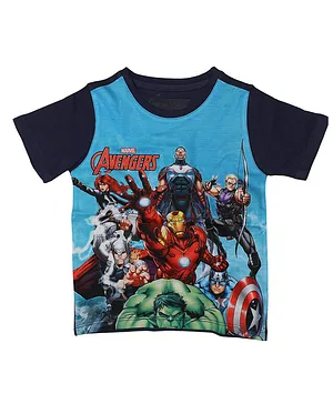 Marvel By Crossroads Half Sleeves Avengers All Characters Print Tee - Blue