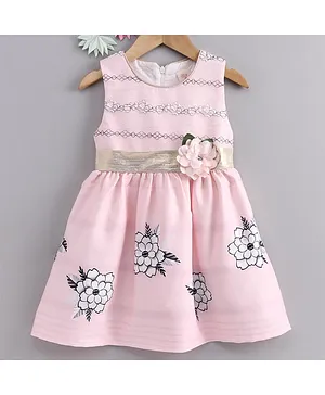 Smile Rabbit Sleeveless Frock Floral Corsage - Pink