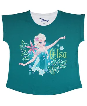 Disney By Crossroads Cap Sleeves Elsa Frozen Graphic Print Top - Green