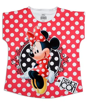 Disney By Crossroads Cap Sleeves Minnie Character Print Top - Red