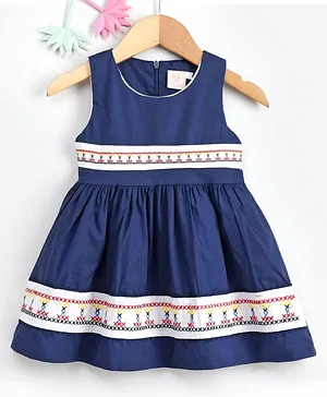 Smile Rabbit Sleeveless Frock Embroidered - Navy